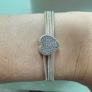 Pandora Silver Heart Bracelet with Sparkling Accents